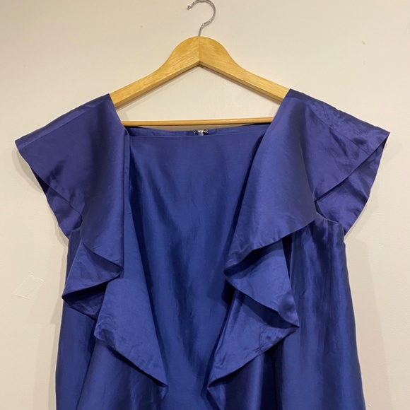 Robert Rodriguez Blue Silk Blend Ruffle Shift Mini Cocktail Dress Size 8 - Picture 2 of 4
